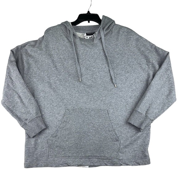 MONO B Sweatshirt Women's Size 1XL/2XL Grey Hooded Stretch Embroidered Lace - Picture 1 of 11